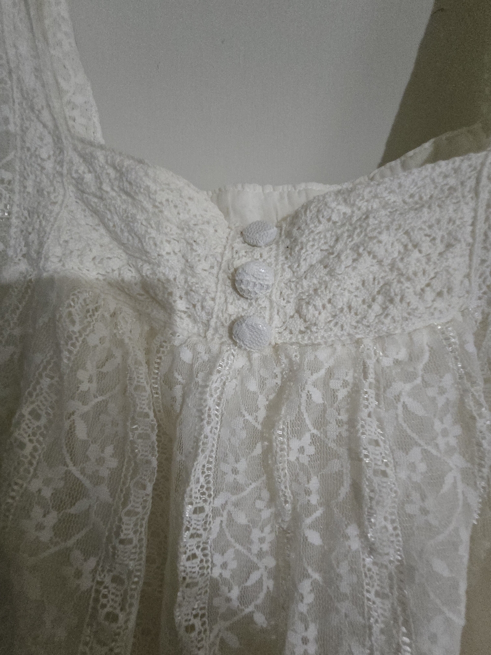 Ivory Lace Ruffle Blouse with Square Neck - Picture 2 of 4